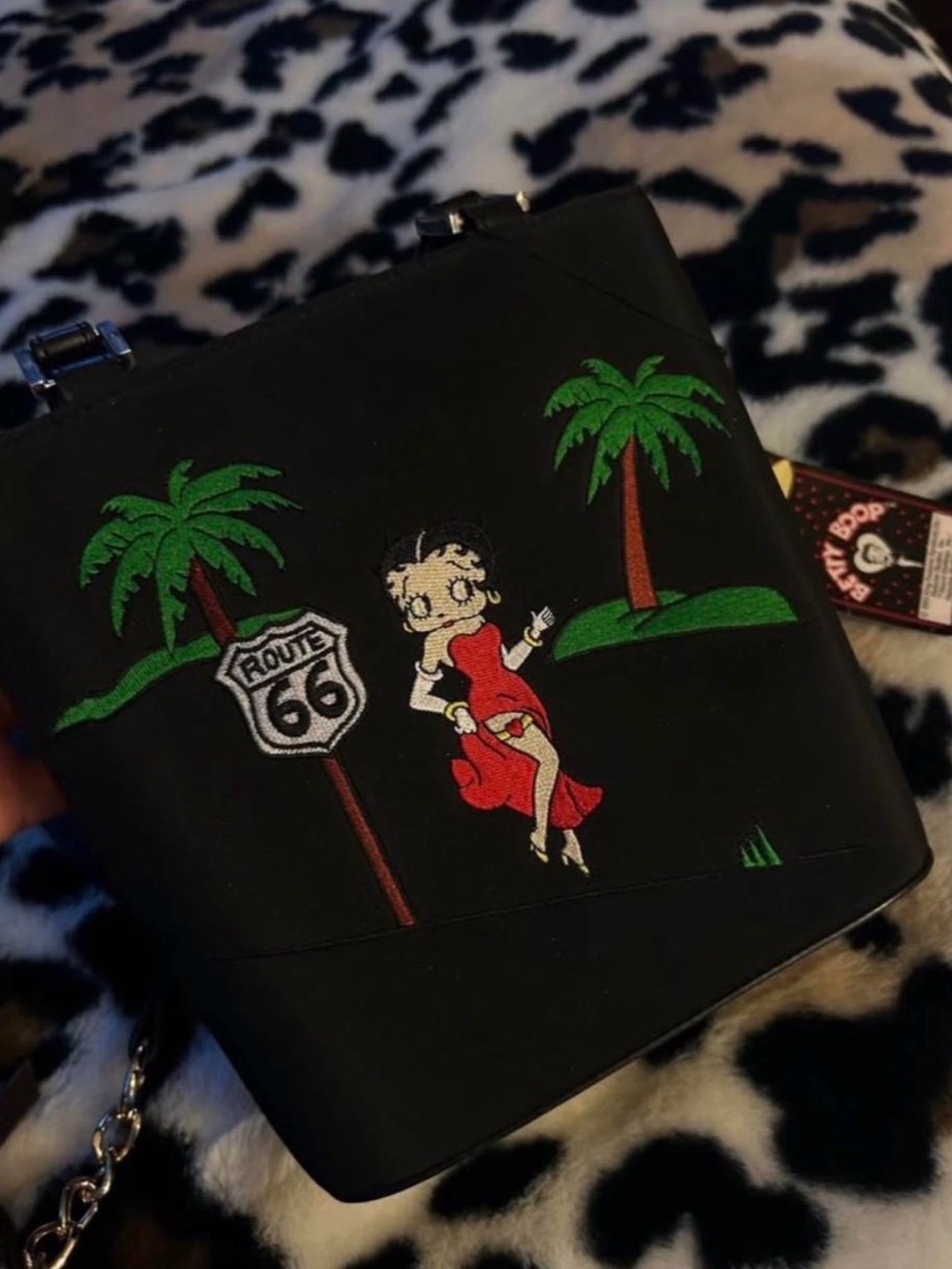 Betty Boop Black Crossbody with Red Dress Embroidery